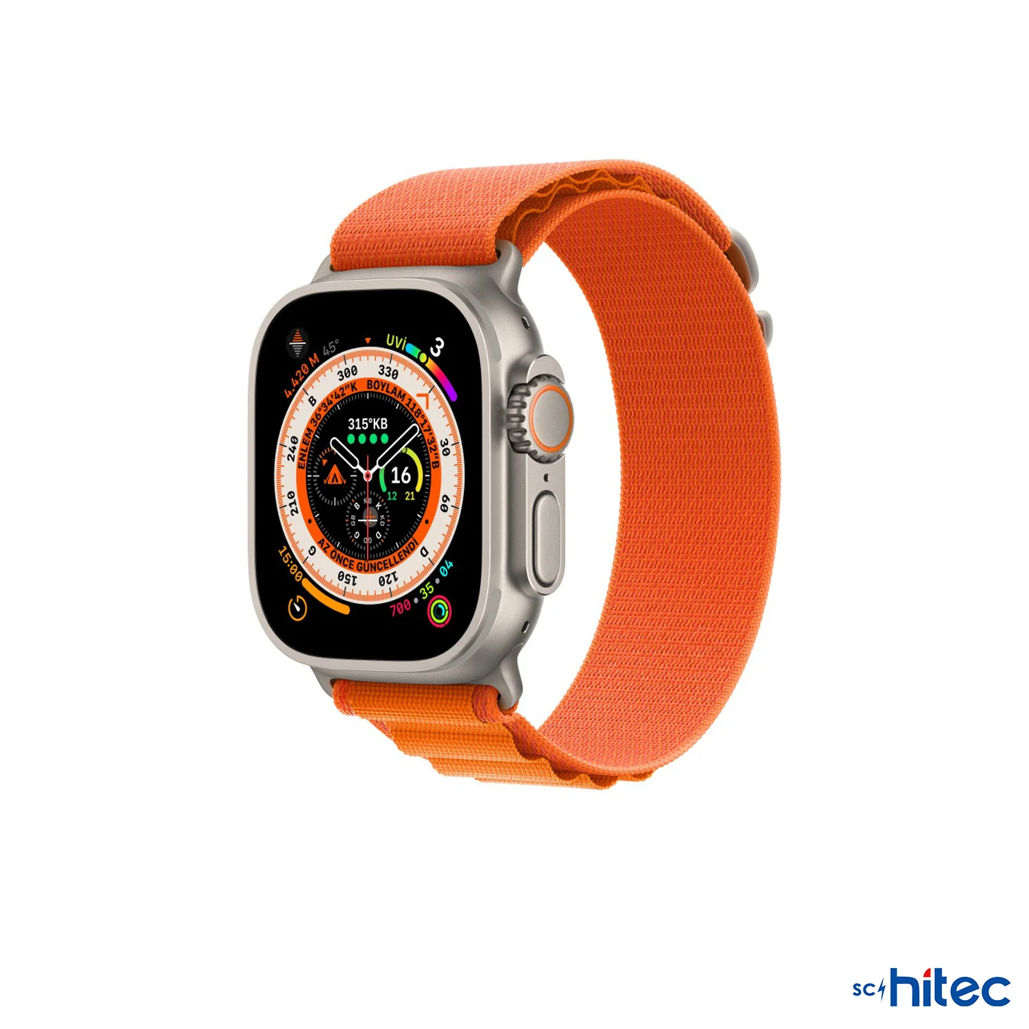 ScHitec 42-44mm Yeni Nesil Apple Uyumlu Akıllı Saat Kordonu Hasır Kancalı Turuncu