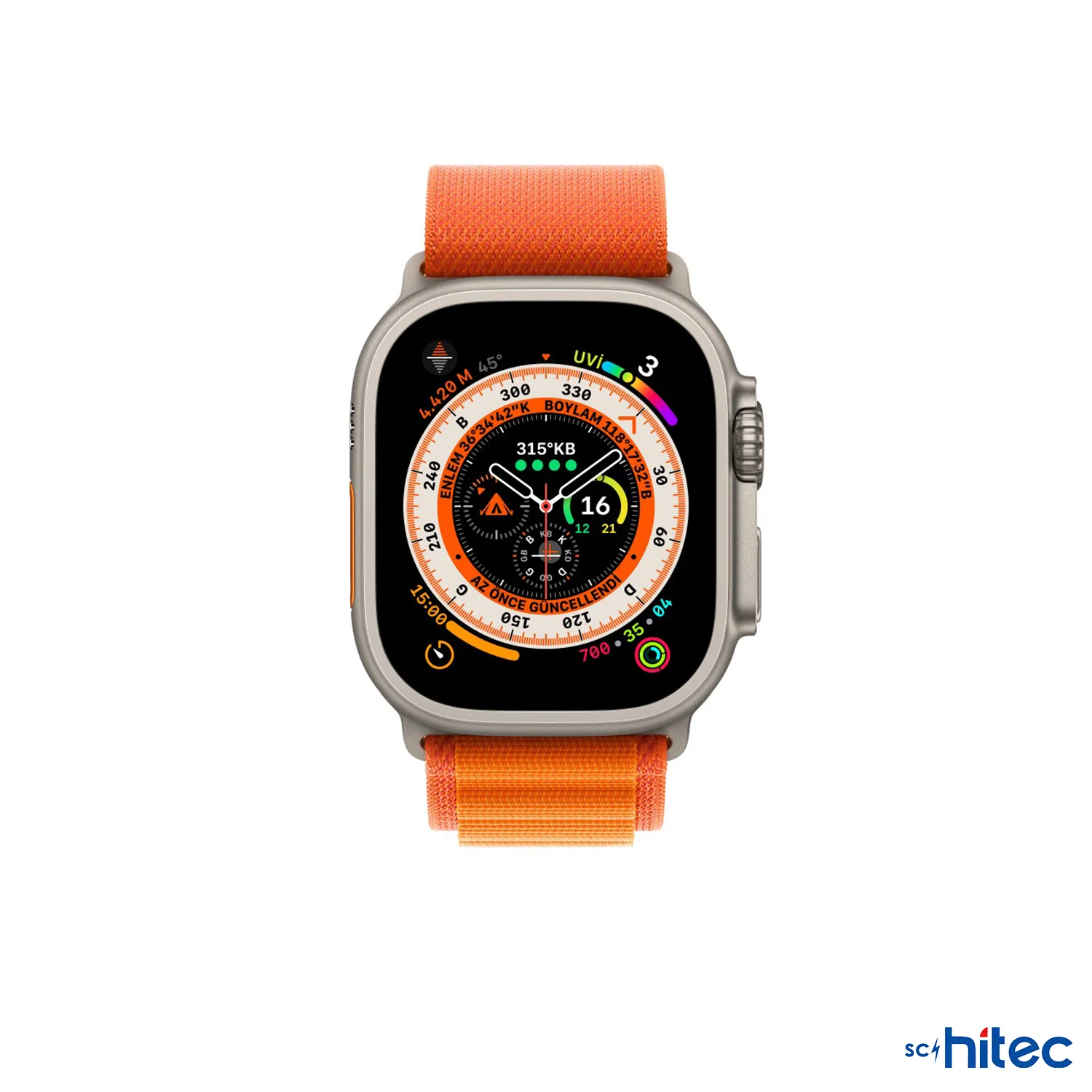 ScHitec 42-44mm Yeni Nesil Apple Uyumlu Akıllı Saat Kordonu Hasır Kancalı Turuncu