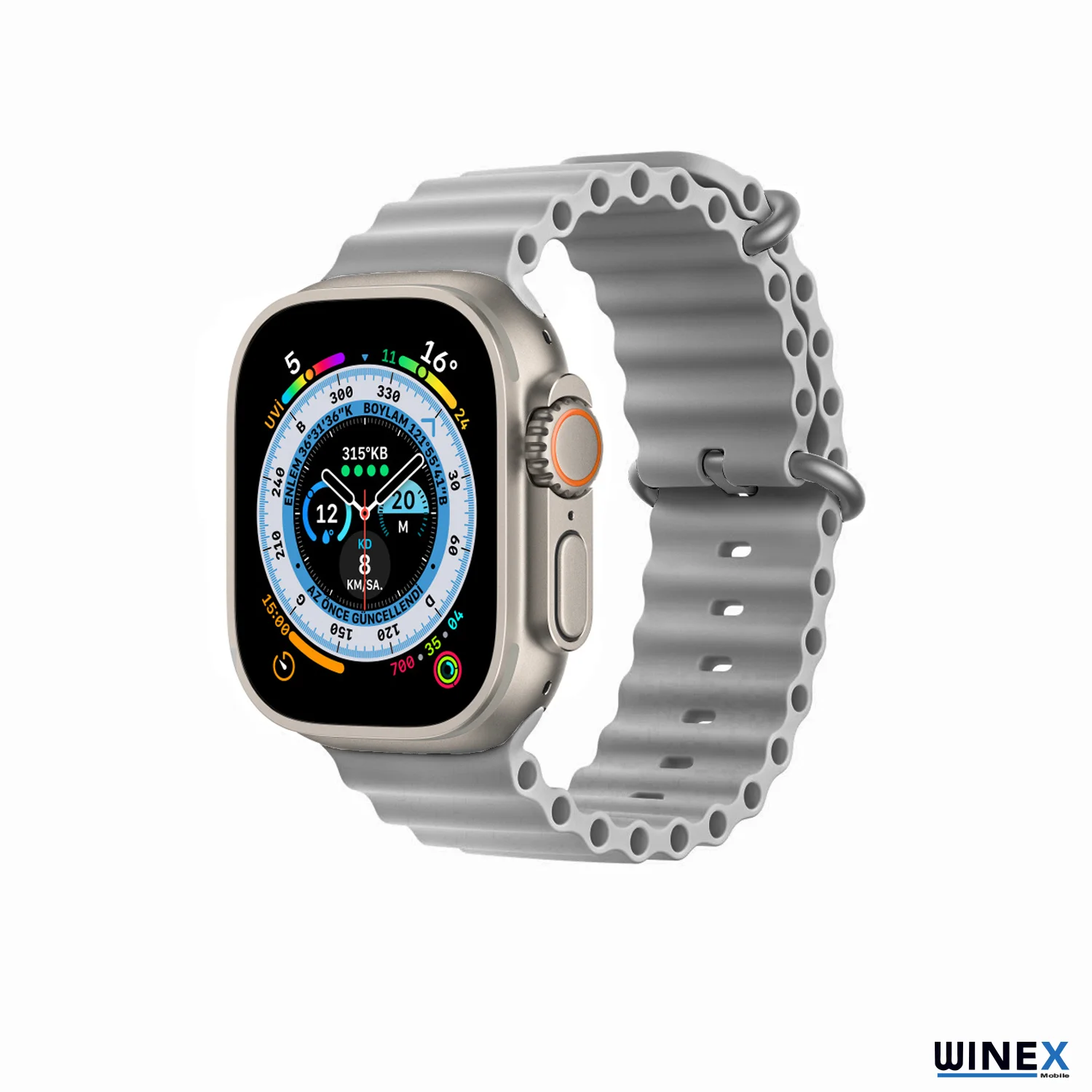 Winex 42-49mm Yeni Nesil Apple Uyumlu Akıllı Saat Kordonu Silikon Gri
