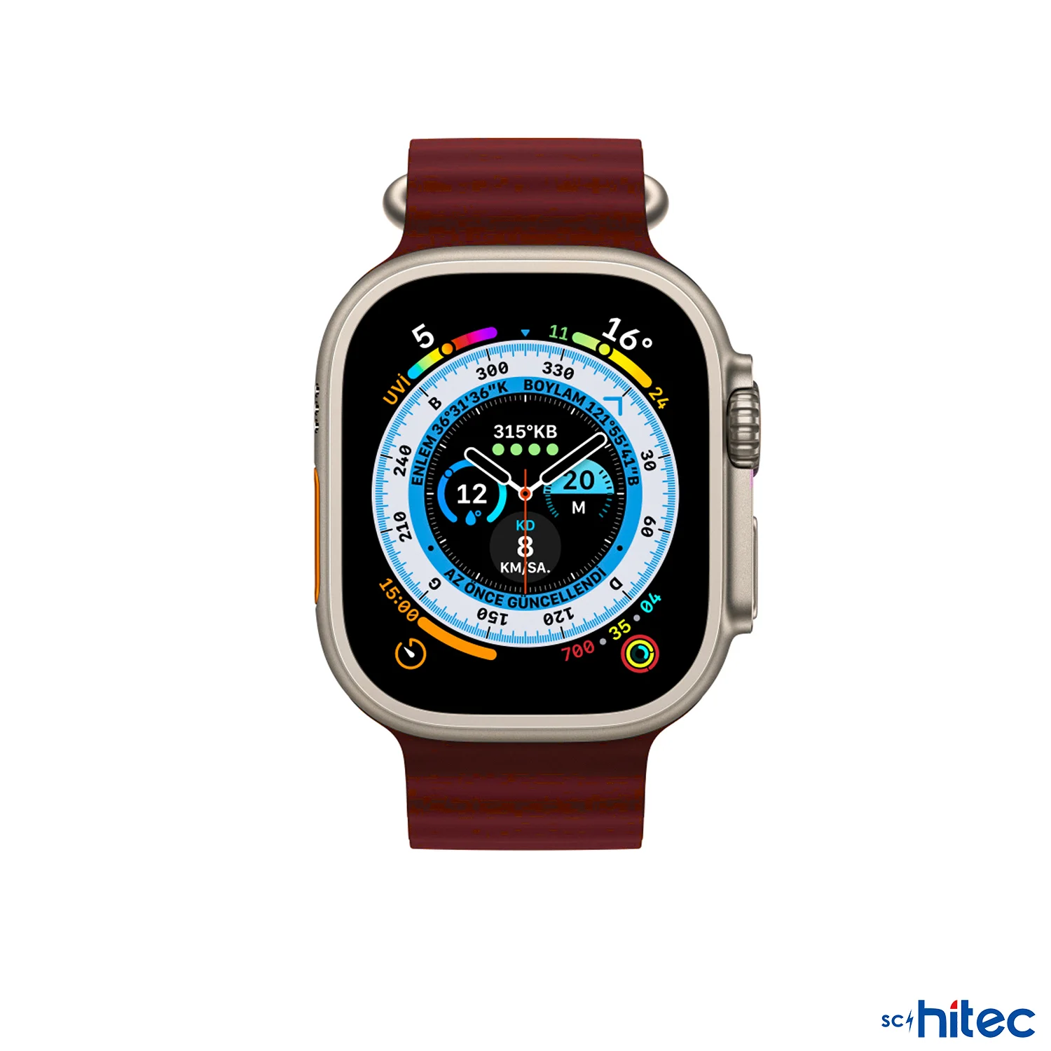 ScHitec 42-49mm Yeni Nesil Apple Uyumlu Akıllı Saat Kordonu Silikon Bordo