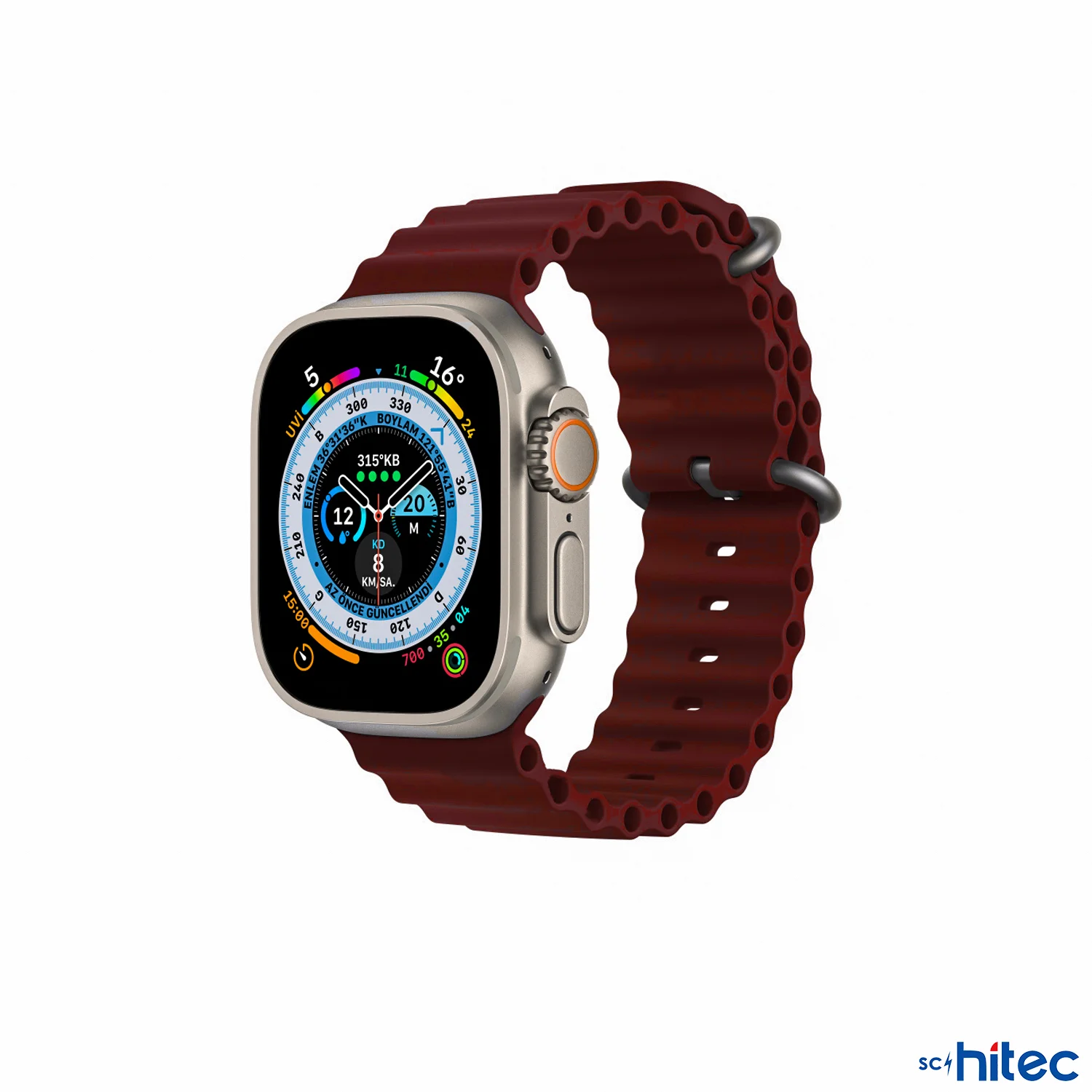 ScHitec 42-49mm Yeni Nesil Apple Uyumlu Akıllı Saat Kordonu Silikon Bordo