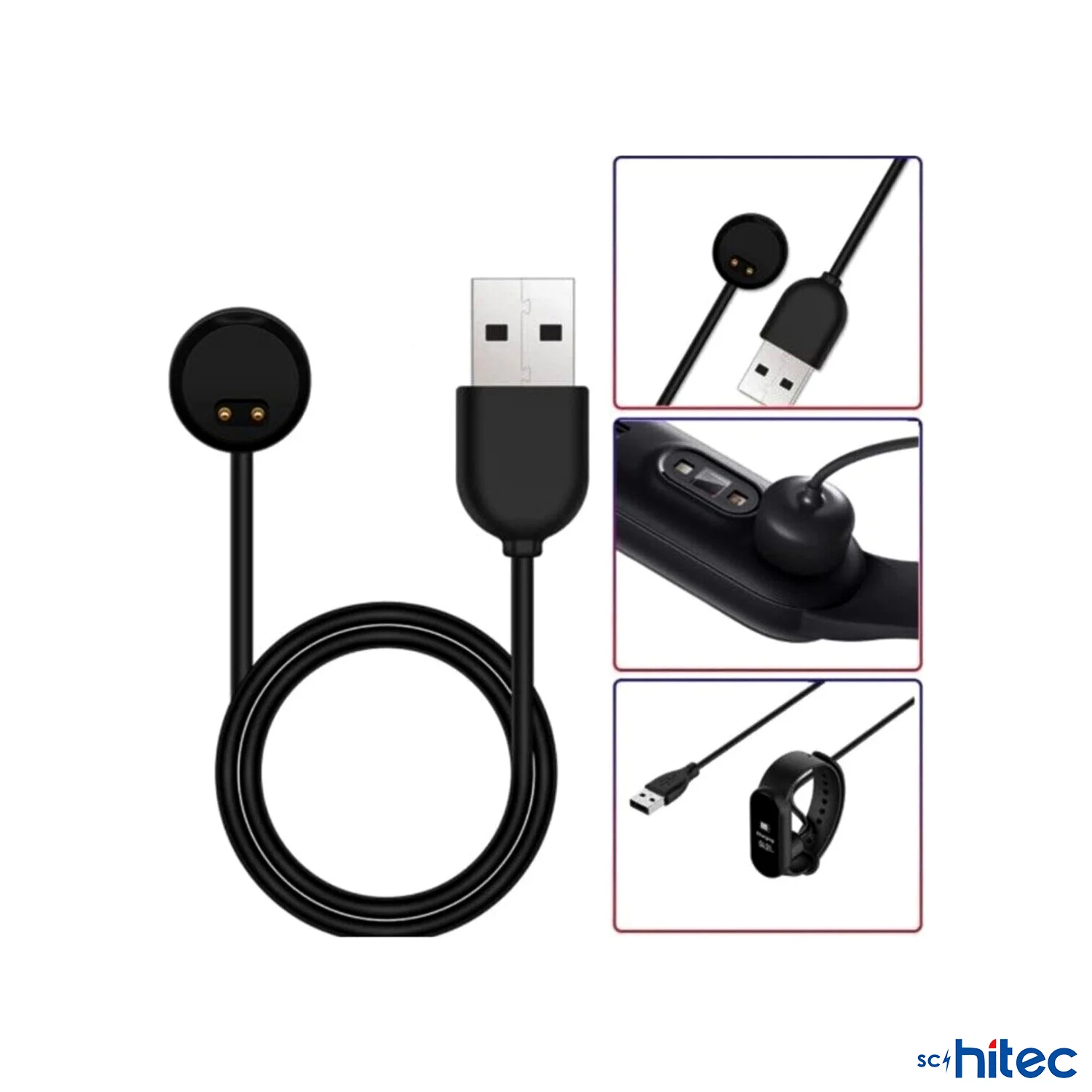 ScHitec Mi Band 5 - Mi Band 6 - Mi Band 7 Akıllı Bileklik UsbA Şarj Cihazı Kablosu