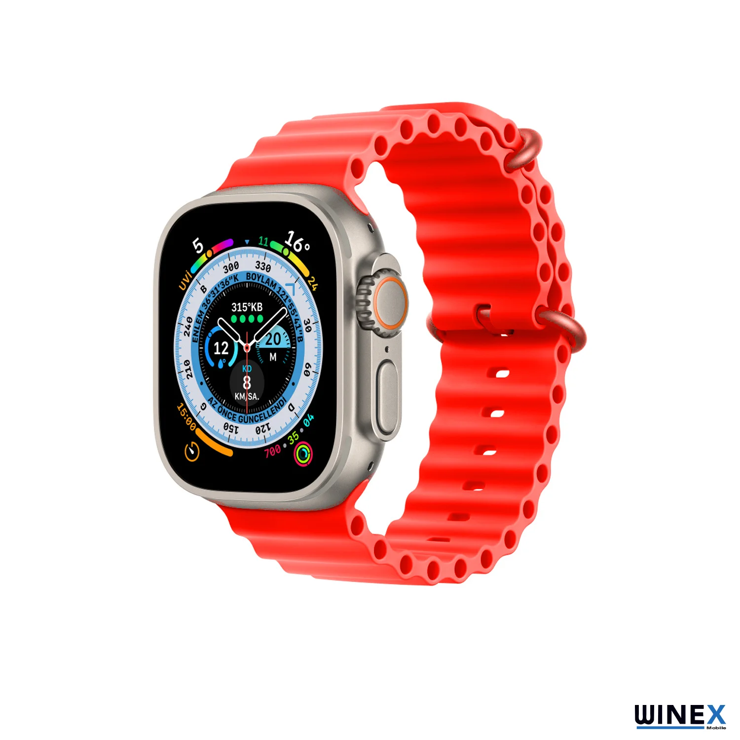 Winex 42-49mm Yeni Nesil Apple Uyumlu Akıllı Saat Kordonu Silikon Kırmızı