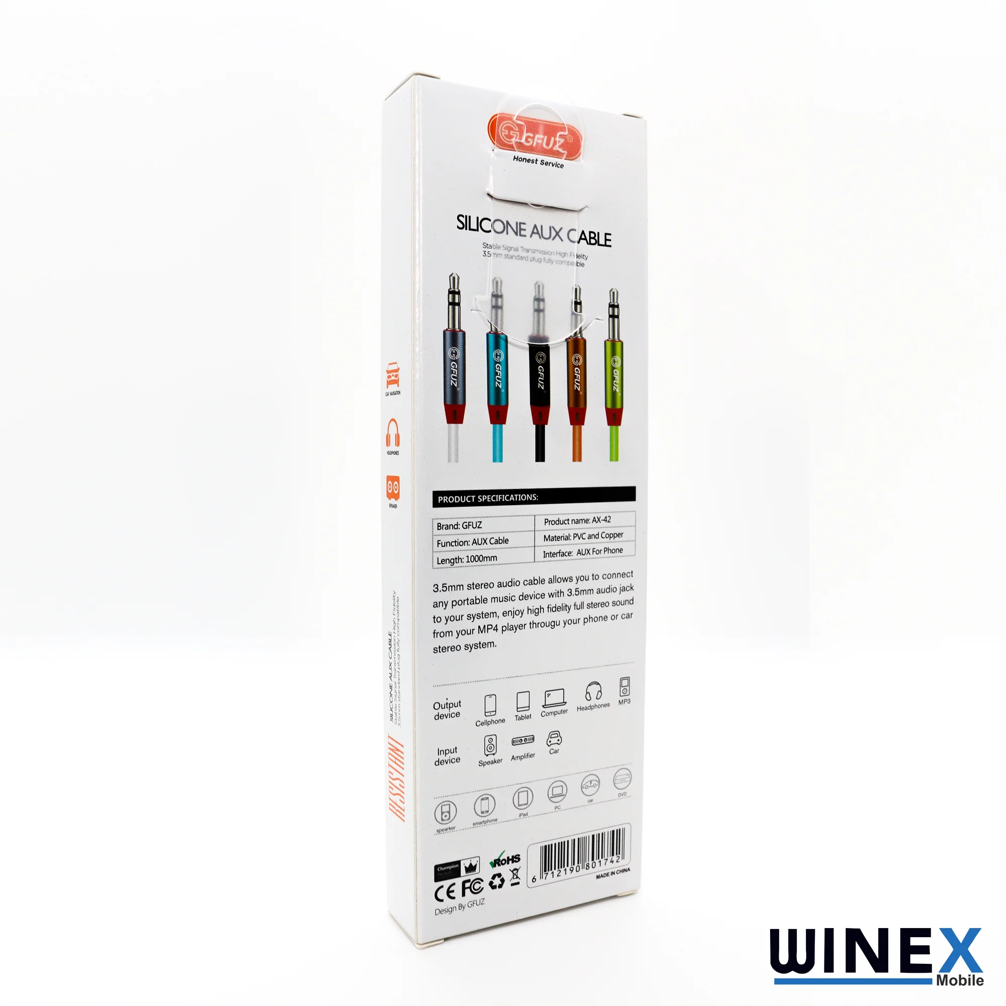 Winex AX42 Gfz 3.5mm Aux to Aux Kablo 1m Turuncu