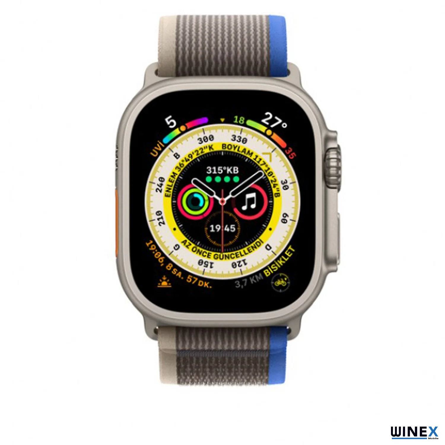 Winex 42-44mm Yeni Nesil Apple Uyumlu Akıllı Saat Kordonu Hasır Gri Mavi