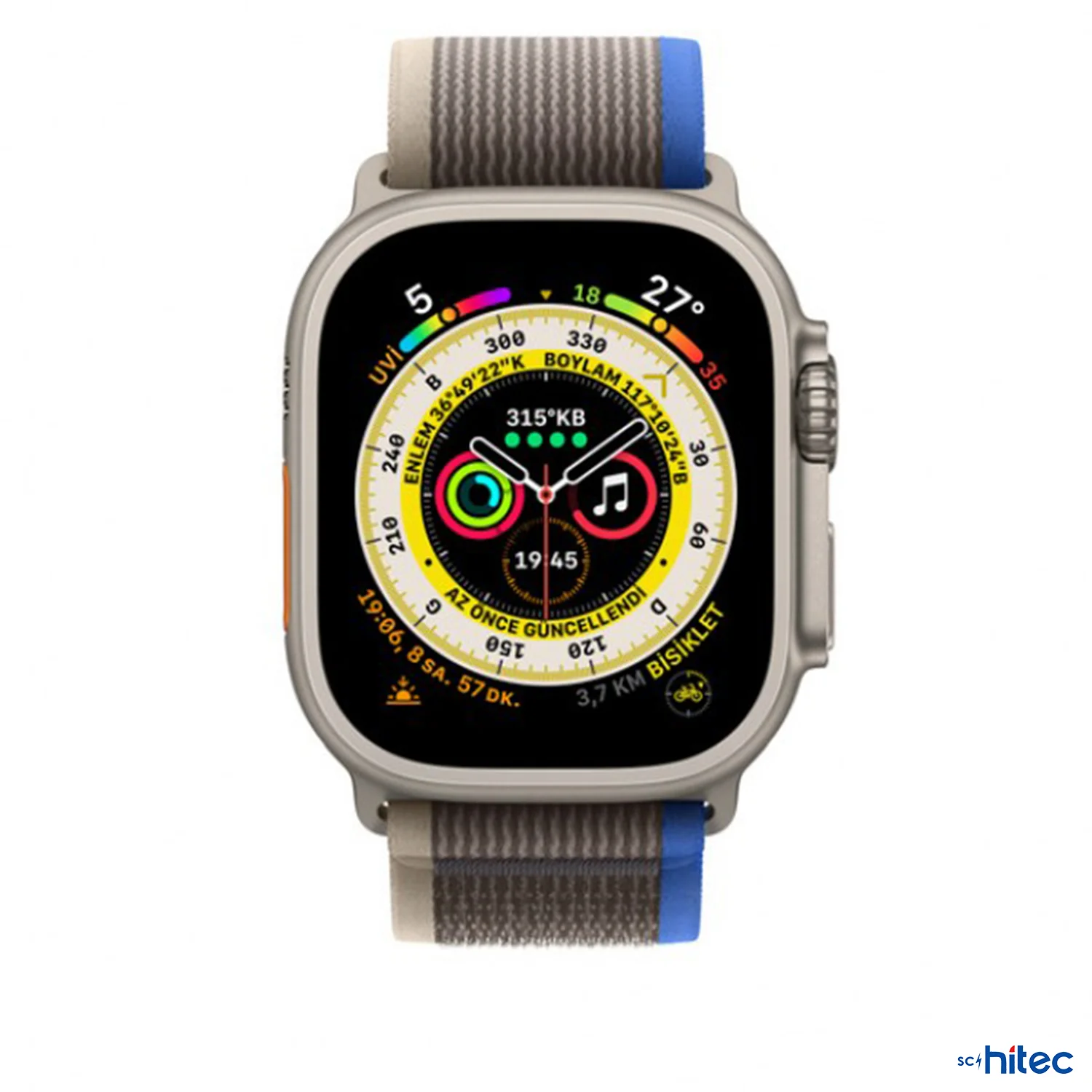 ScHitec 42-44mm Yeni Nesil Apple Uyumlu Akıllı Saat Kordonu Hasır Gri Mavi