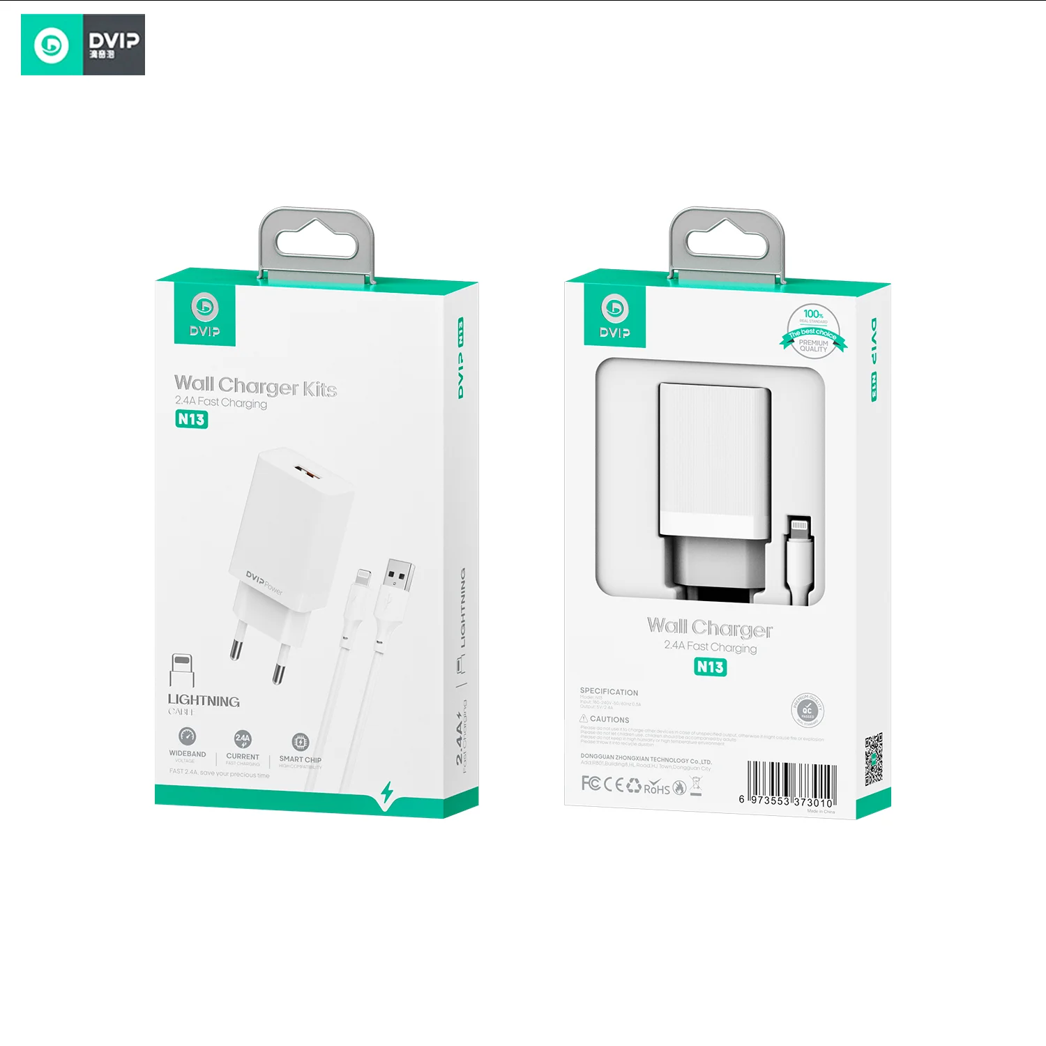 DVIP N13 2.4A UsbA to Lightning Kablolu Hızlı Şarj Aleti Set Beyaz