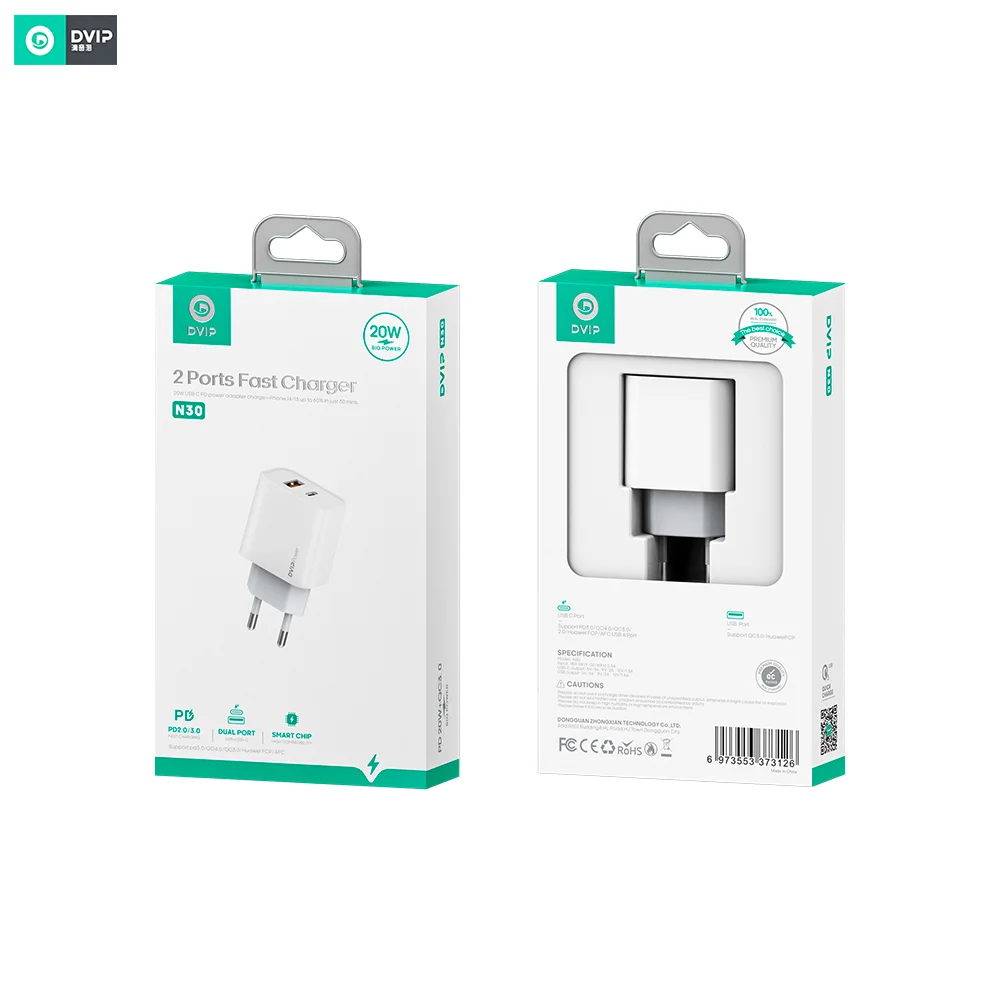 DVIP N30 20W Type-C PD + UsbA Quick Charger Çift Çıkışlı Şarj Aleti Başlığı