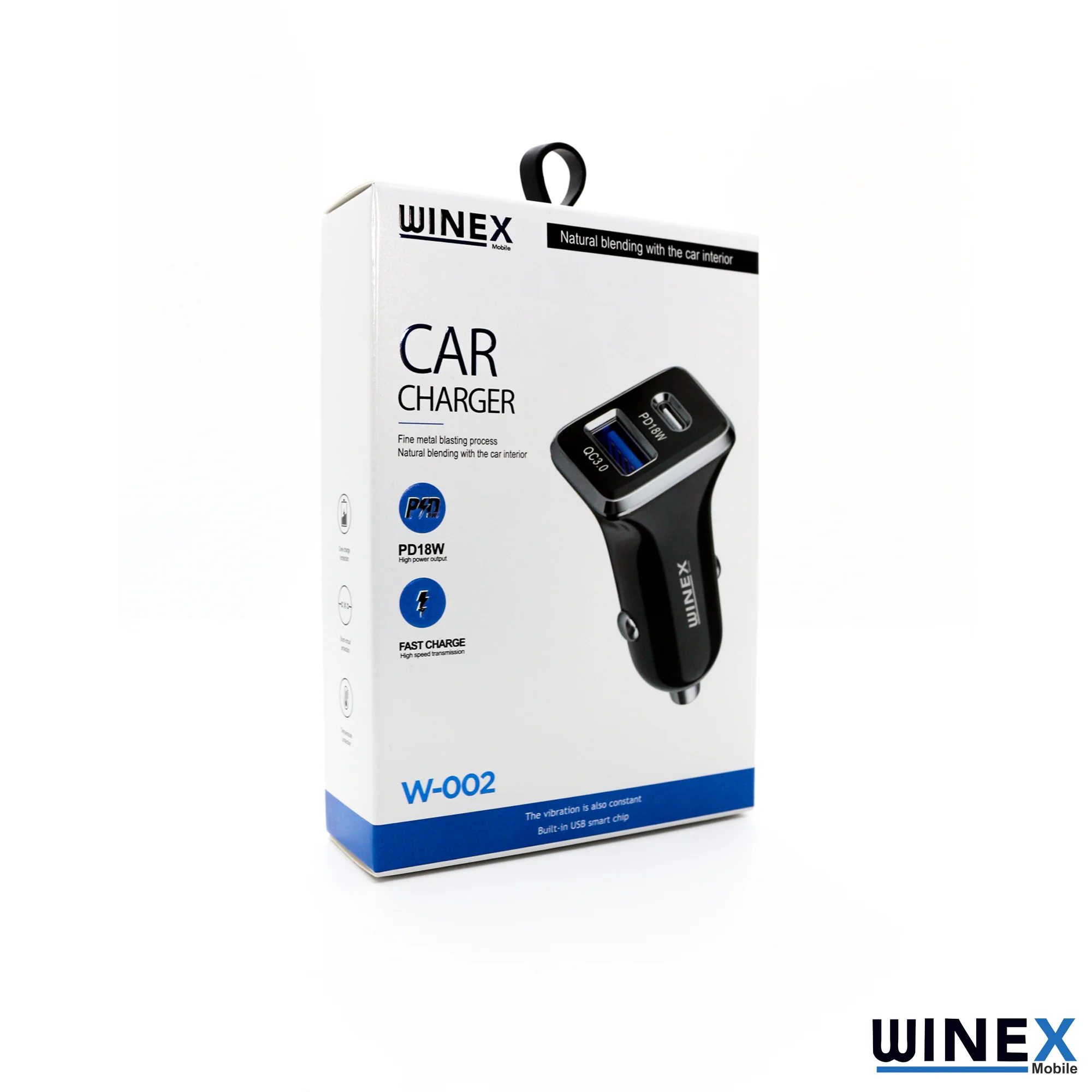 Winex UsbA PD18W Çift Çıkışlı 36W Araç Şarj Aleti Siyah W002