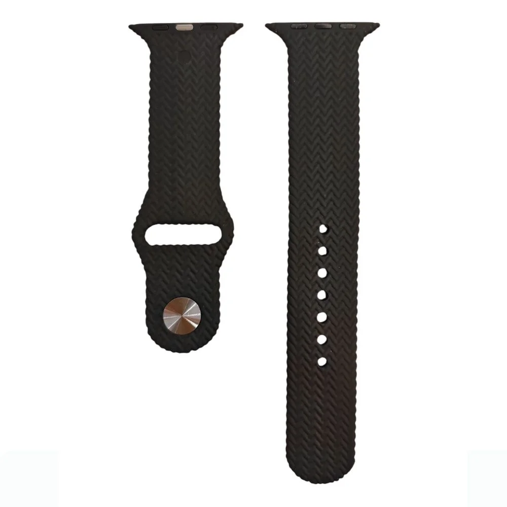 ScHitec 42-49mm Yeni Nesil Apple Uyumlu Hasır Görünümlü Akıllı Saat Kordonu Silikon Siyah