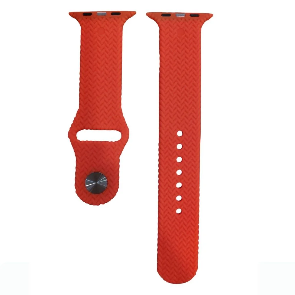 ScHitec 42-49mm Yeni Nesil Apple Uyumlu Hasır Görünümlü Akıllı Saat Kordonu Silikon Kırmızı