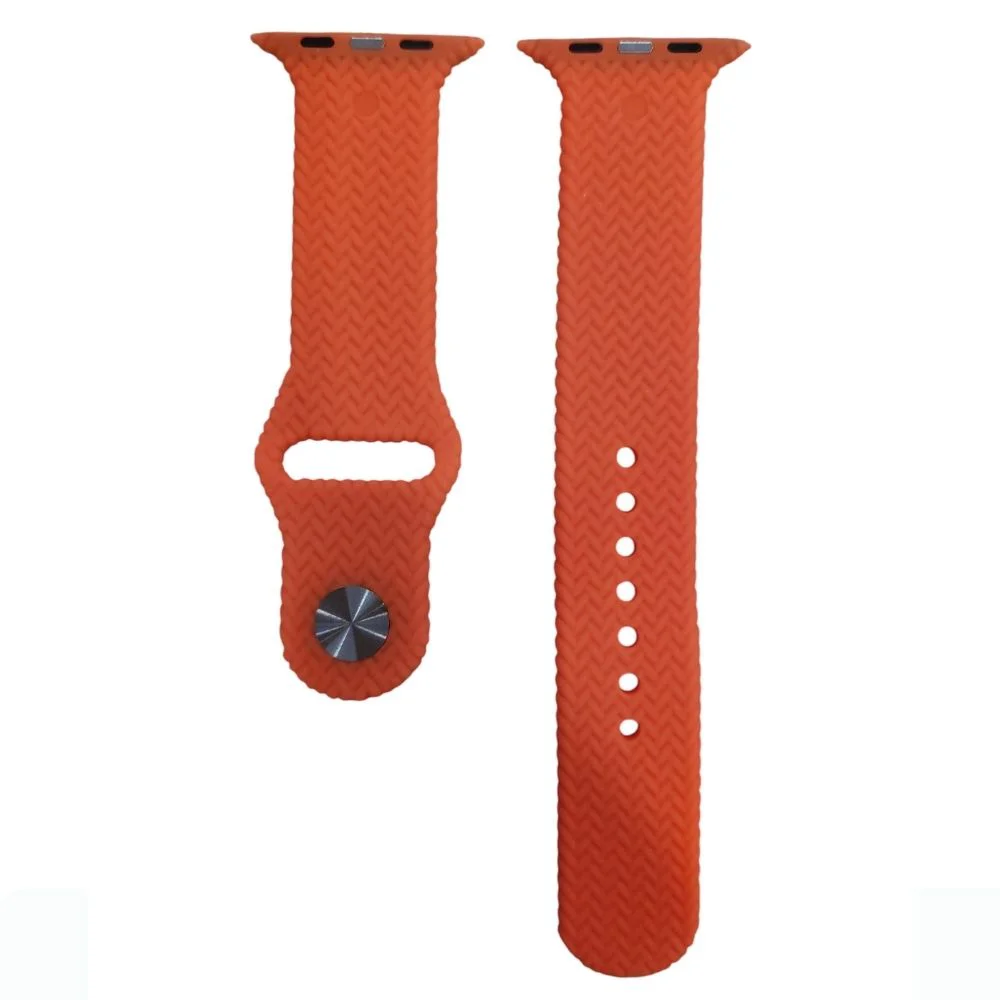 ScHitec 42-49mm Yeni Nesil Apple Uyumlu Hasır Görünümlü Akıllı Saat Kordonu Silikon Turuncu