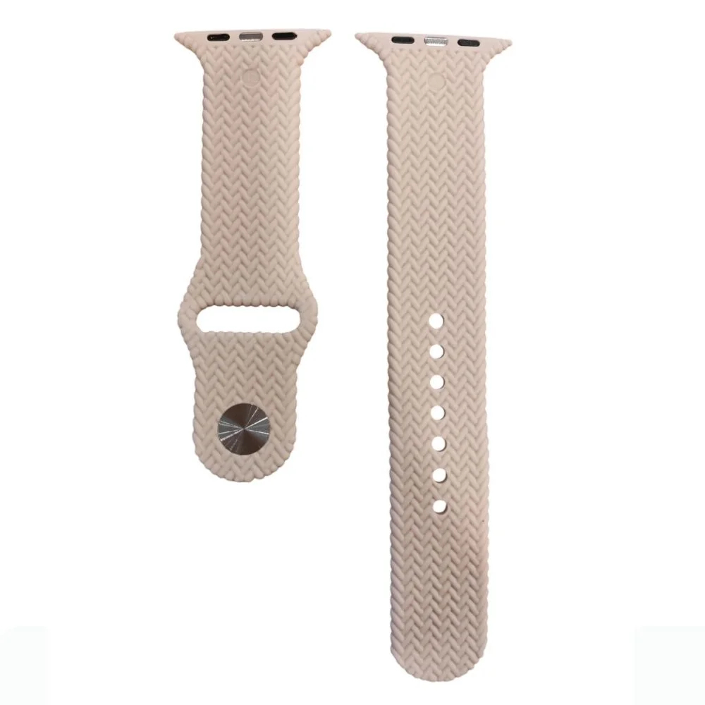 ScHitec 42-49mm Yeni Nesil Apple Uyumlu Hasır Görünümlü Akıllı Saat Kordonu Silikon Krem