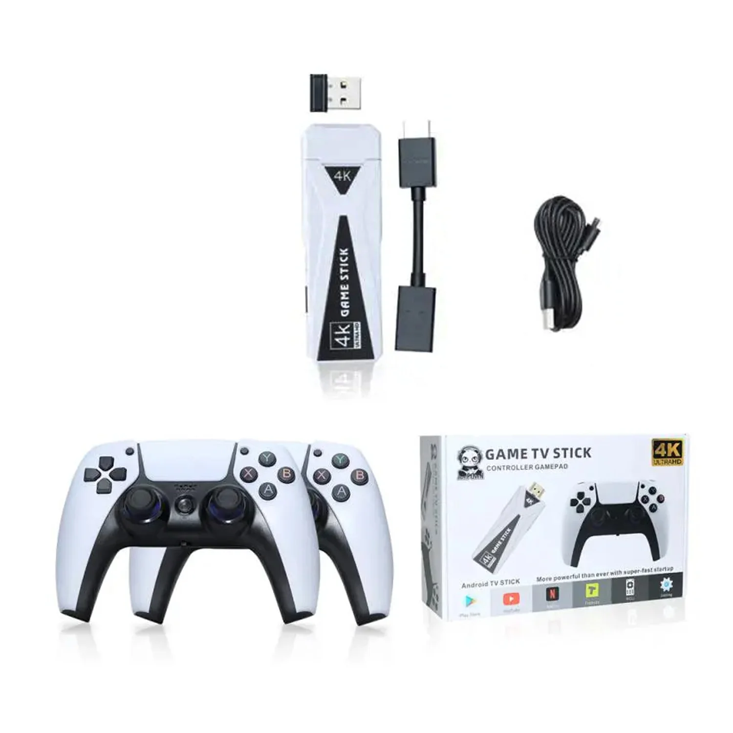 Winex 4K Android TV Stick ve Retro Game Konsol 10000 Atari Makinası Oyunlu 64GB Beyaz