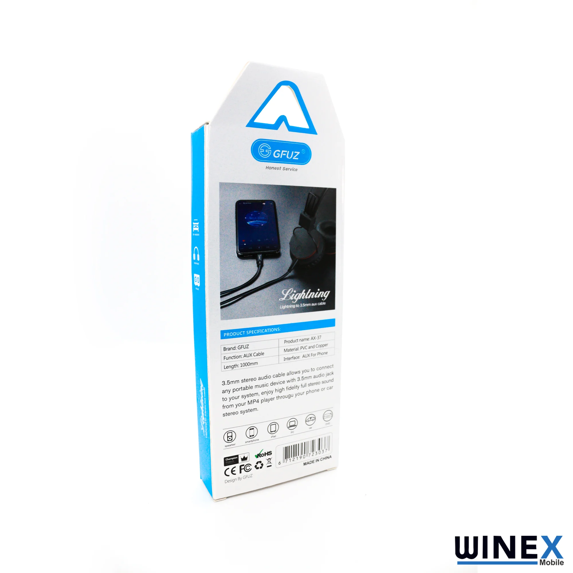 Winex AX37 Gfz Lightning to 3.5mm Aux Ses Kablosu Siyah