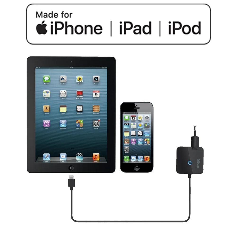 Trust 12W Apple MFI Lisanslı Lightning Kablolu Süper Hızlı Şarj Set iPad/İphone 5/6/7/8/9/X/XR/11/12/13/14 Uyumlu