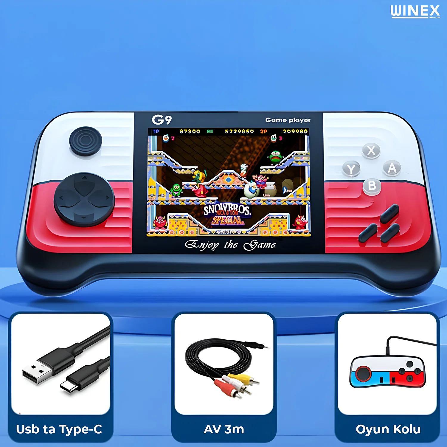 Winex G9 Retro 3.0 inç Tv Bağlanan 2.Joystickli Oyun Konsolu Kırmızı (666 Klasik Oyunlar)