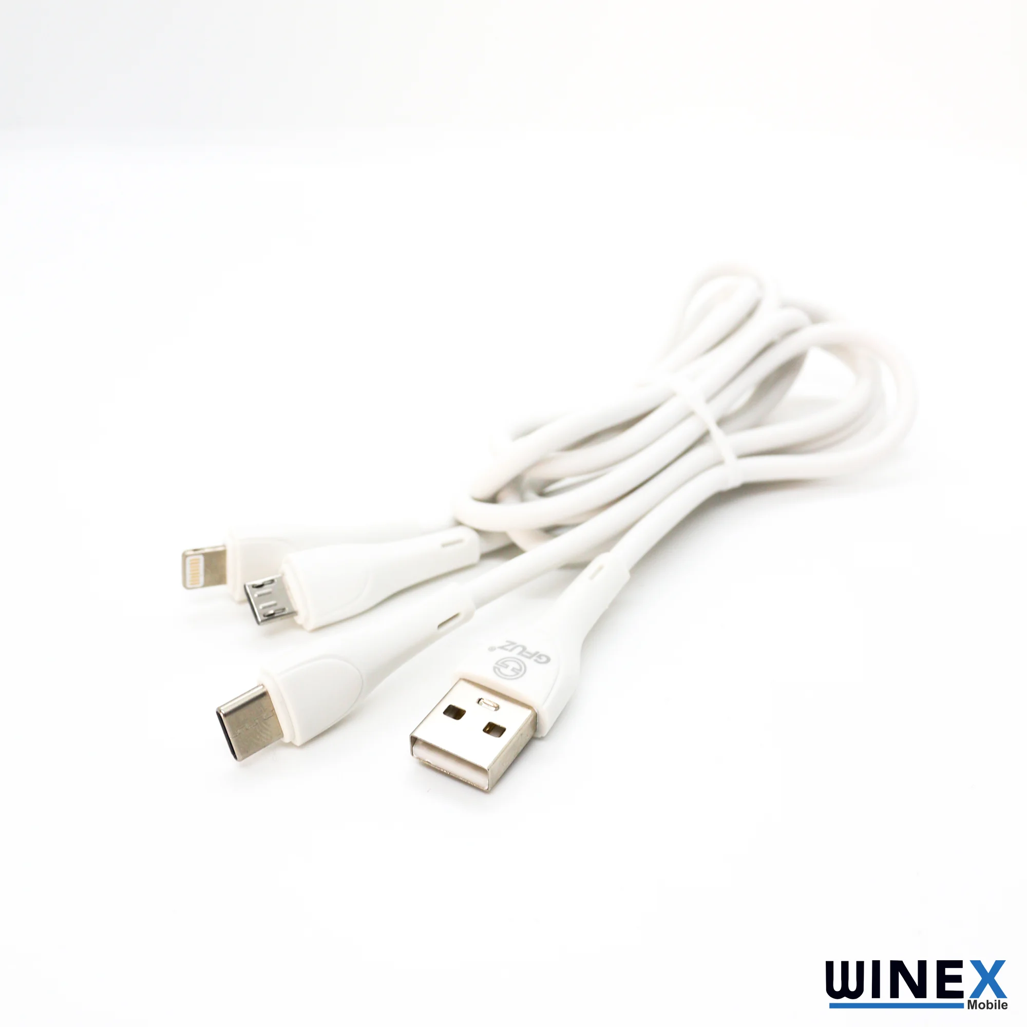 Winex CA107 Gfz 3in1 Micro, Lightning, Type-C Çıkışlı Data ve Şarj Kablosu 3.4A Beyaz