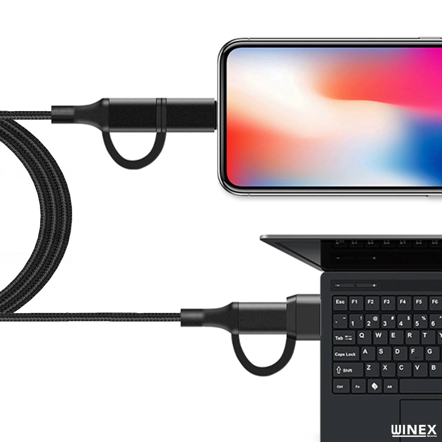 Winex 100W 4in1 Type-C - USB - Lightning - Type-C Çıkışlı Hızlı Data ve Şarj Kablosu Siyah