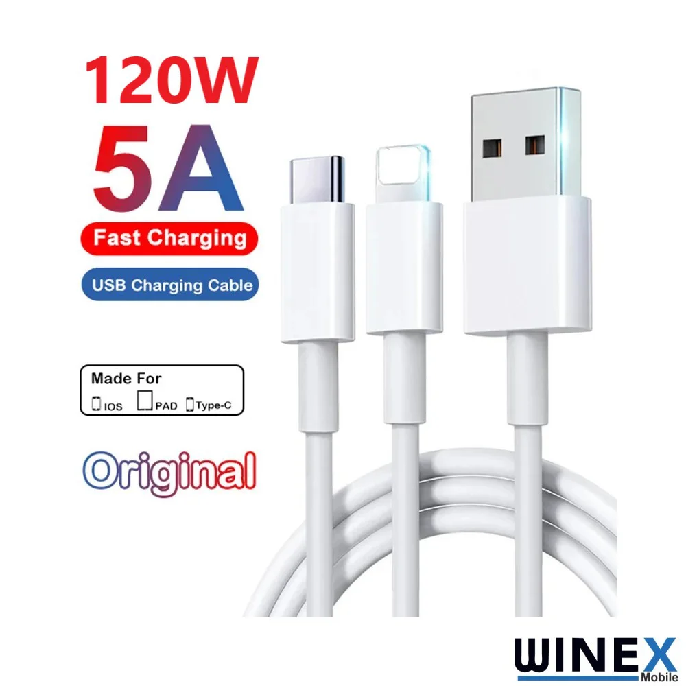 Winex 2in1 5A 120W UsbA to Type-C ve Lightning Hızlı Data ve Şarj Kablosu 120cm SX21C
