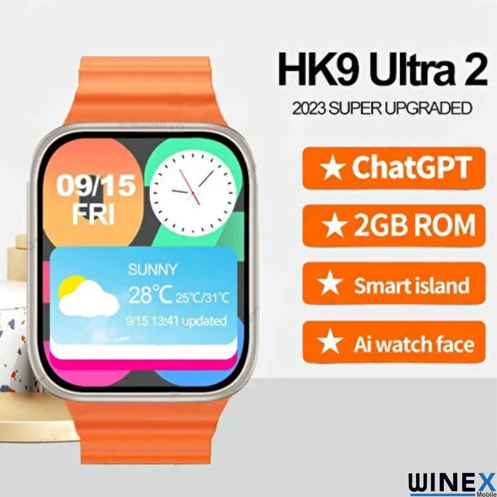 Winex Watch HK9 Ultra 2 Amoled Ekran Android İos HarmonyOs Uyumlu Akıllı Saat Kırmızı