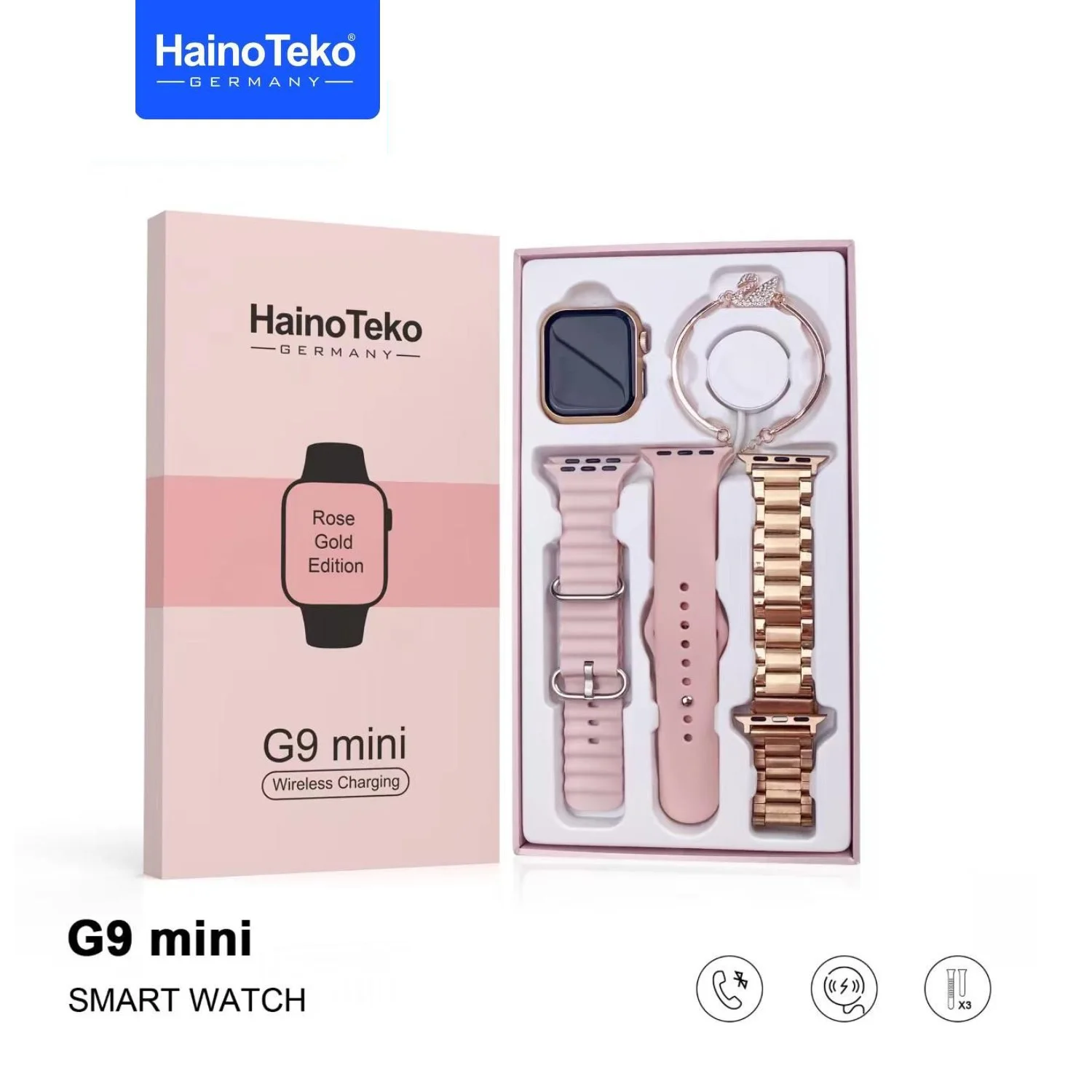 Haino Teko G9 Mini Amoled Ekran Akıllı Saat Bileklik Hediyeli Gold Rose
