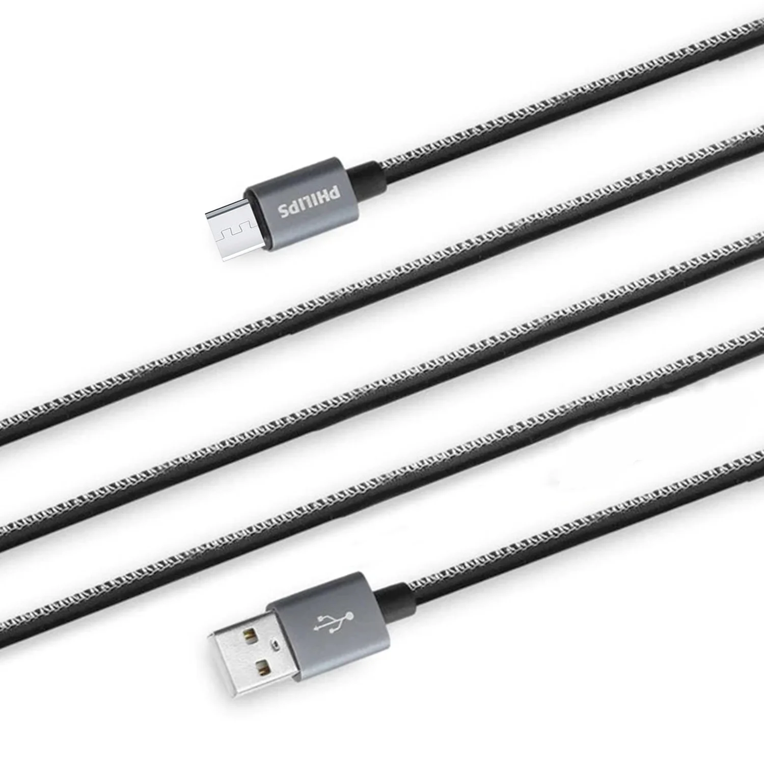 Philips 3A 60W UsbA to Micro Deri Kaplama Hızlı Şarj ve Data Kablosu 1.2m Siyah DLC2518B/97