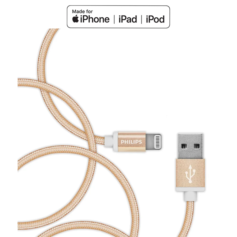 Philips Apple MFI Lisanslı UsbA to Lightning 1.2Metre Hızlı Data ve Şarj Kablosu Goldrose DLC2508G/97