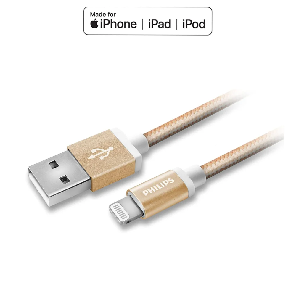 Philips Apple MFI Lisanslı UsbA to Lightning 1.2Metre Hızlı Data ve Şarj Kablosu Goldrose DLC2508G/97