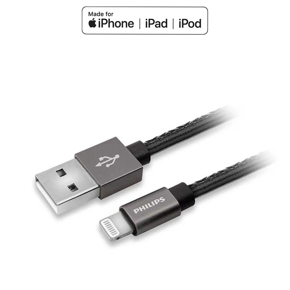 Philips Apple MFI Lisanslı UsbA to Lightning Deri Kaplama 1.2Metre Hızlı Data ve Şarj Kablosu DLC2508B