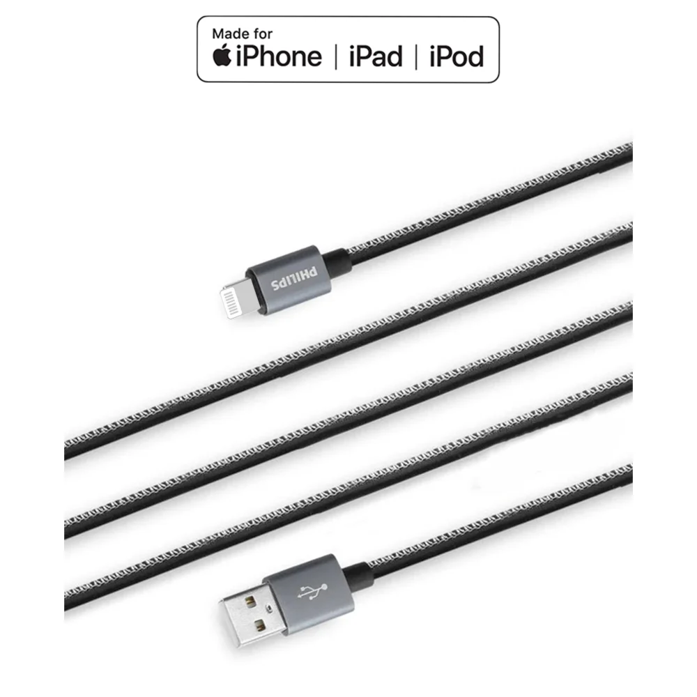 Philips Apple MFI Lisanslı UsbA to Lightning Deri Kaplama 1.2Metre Hızlı Data ve Şarj Kablosu DLC2508B