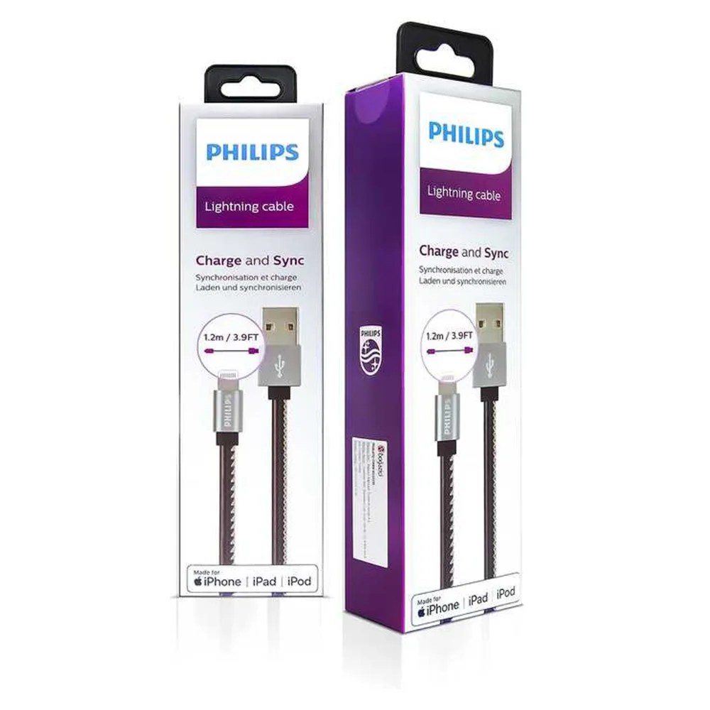 Philips Apple MFI Lisanslı UsbA to Lightning Deri Kaplama 1.2Metre Hızlı Data ve Şarj Kablosu DLC2508B