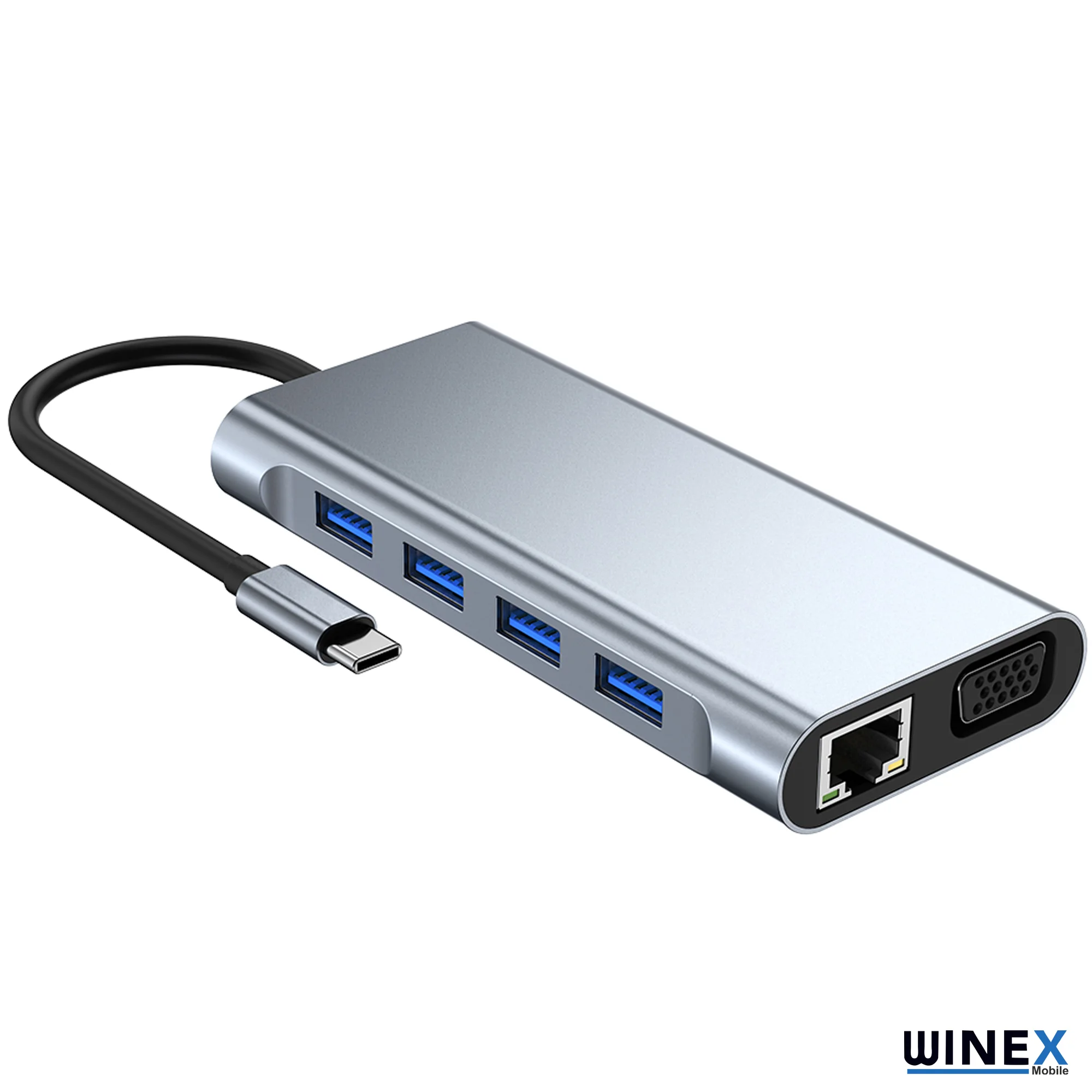 Winex 11in1 Hub Type-C to 4K HDMI/UsbA 3.0/TF SD/VGA/3.5mm AUX/PD Şarj/RJ45 Ethernet Dönüştürücü Adaptör