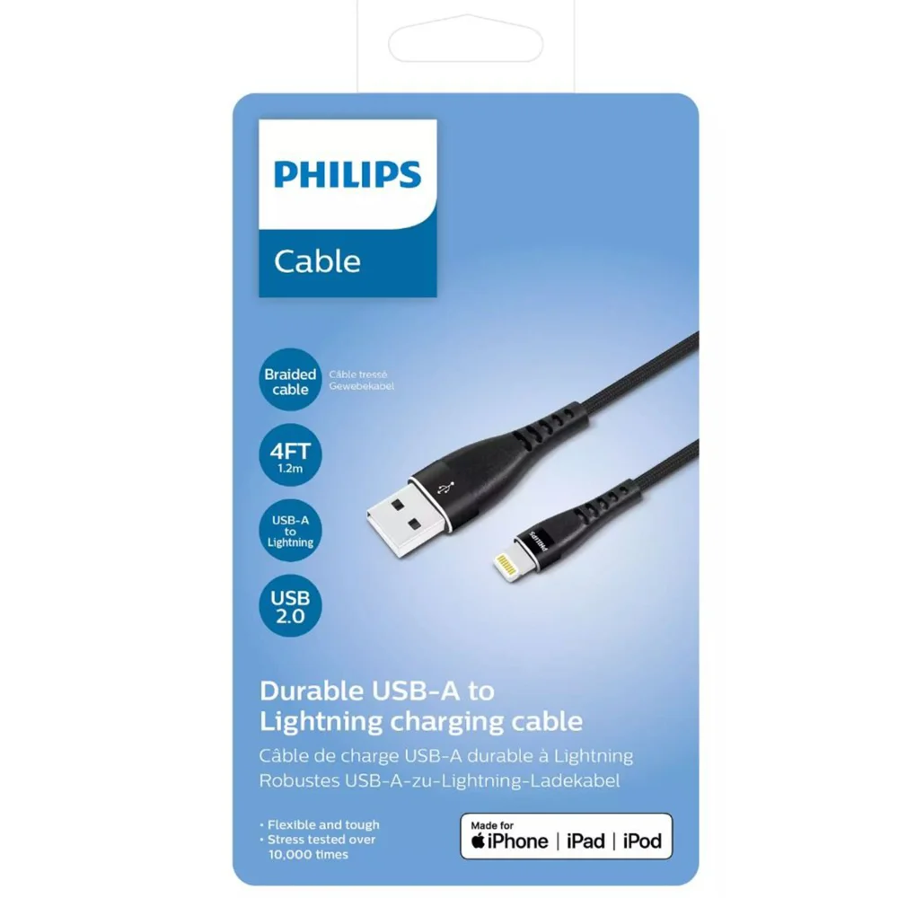 Philips Apple MFI Lisanslı UsbA to Lightning 1.2Metre Hızlı Data ve Şarj Kablosu Siyah DLC5204V/00