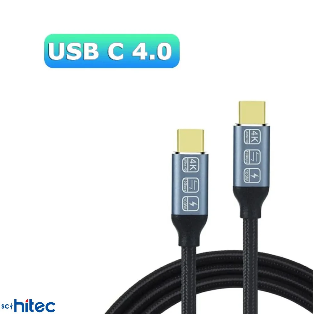 ScHitec 5A 100W 20Gps 4K 60Hz Type-C To Type-C 4.0 Gen2 Hızlı Data ve Şarj Kablosu Örgülü 2Metre Siyah