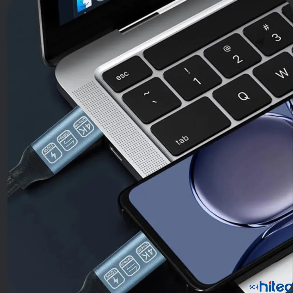 ScHitec 5A 100W 20Gps 4K 60Hz Type-C To Type-C 4.0 Gen2 Hızlı Data ve Şarj Kablosu Örgülü 2Metre Siyah