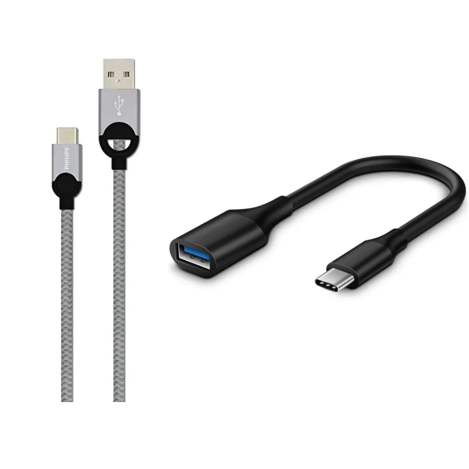 Philips 5A 100W UsbA to Type-C Örgülü 1.2M Hızlı Şarj Data Kablosu+ ScHitec Type-C to UsbA 3.0 OTG Dönüştürücü Adaptör