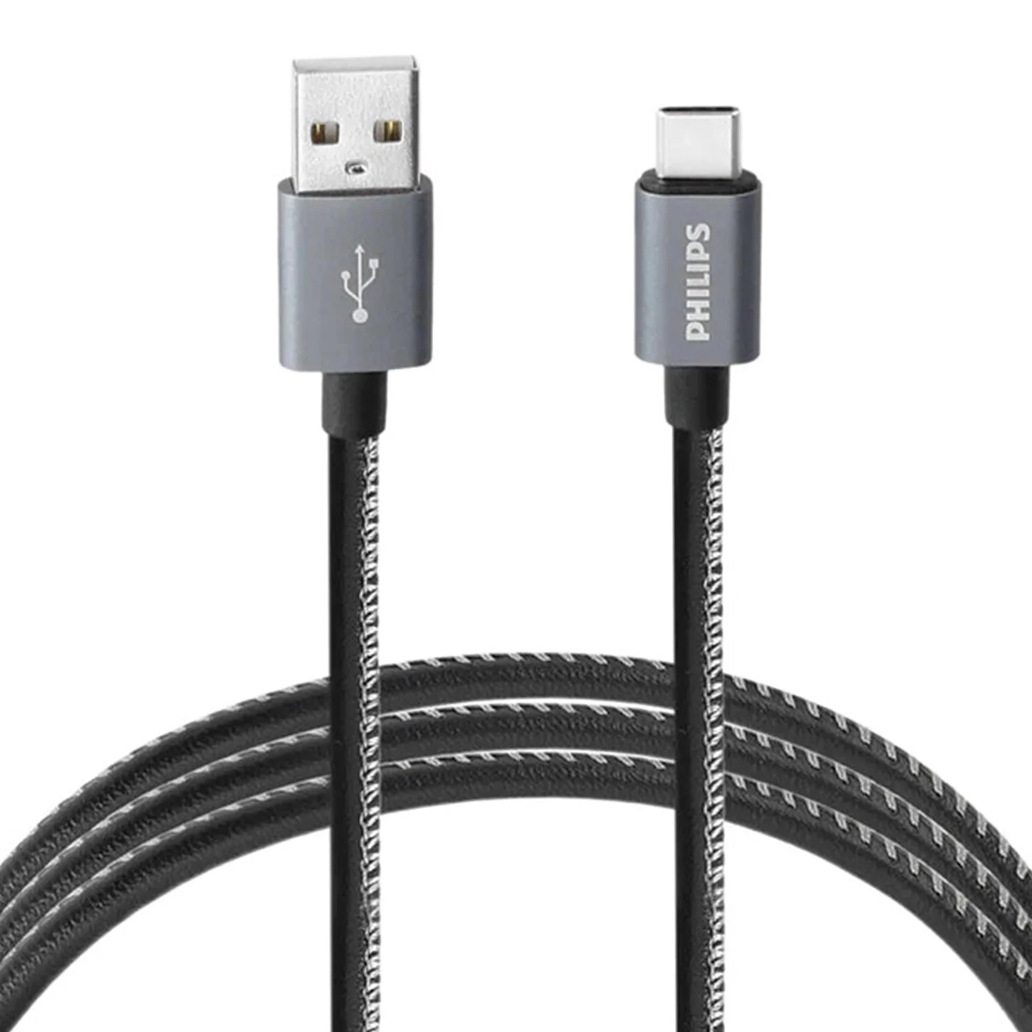 Philips 3A 60W UsbA to Type-C Deri Kaplama Hızlı Şarj Kablosu 1.2m + ScHitec Type-C to UsbA 3.0 OTG Dönüştürücü Adaptör