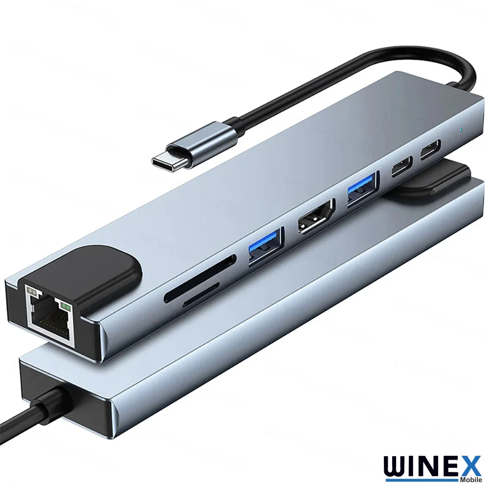 Winex 8in1 USB Type-C Hub Port Adaptör HDMI USB Ethernet 100W PD Girişli