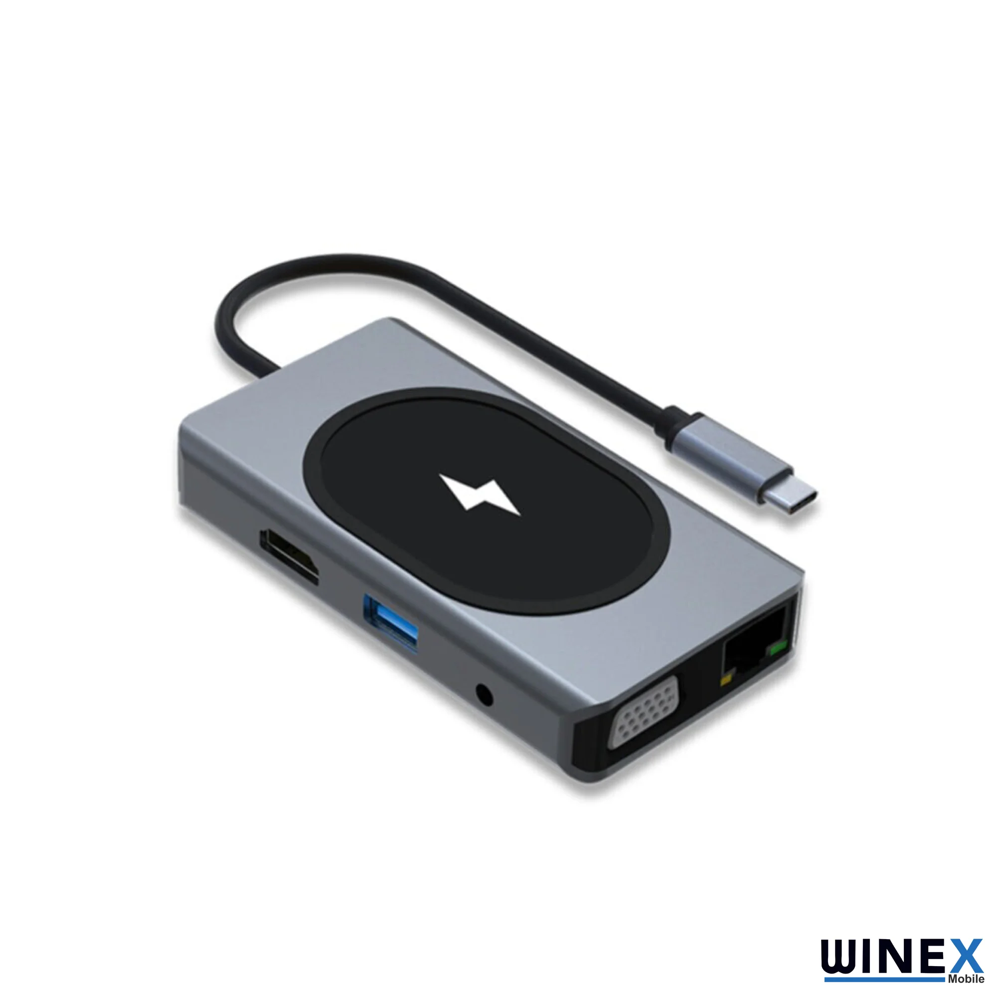 Winex 9in1 USB Type-C Hub Port Adaptör 4K HDMI USB Ethernet PD Girişli 15W Kablosuz Şarj