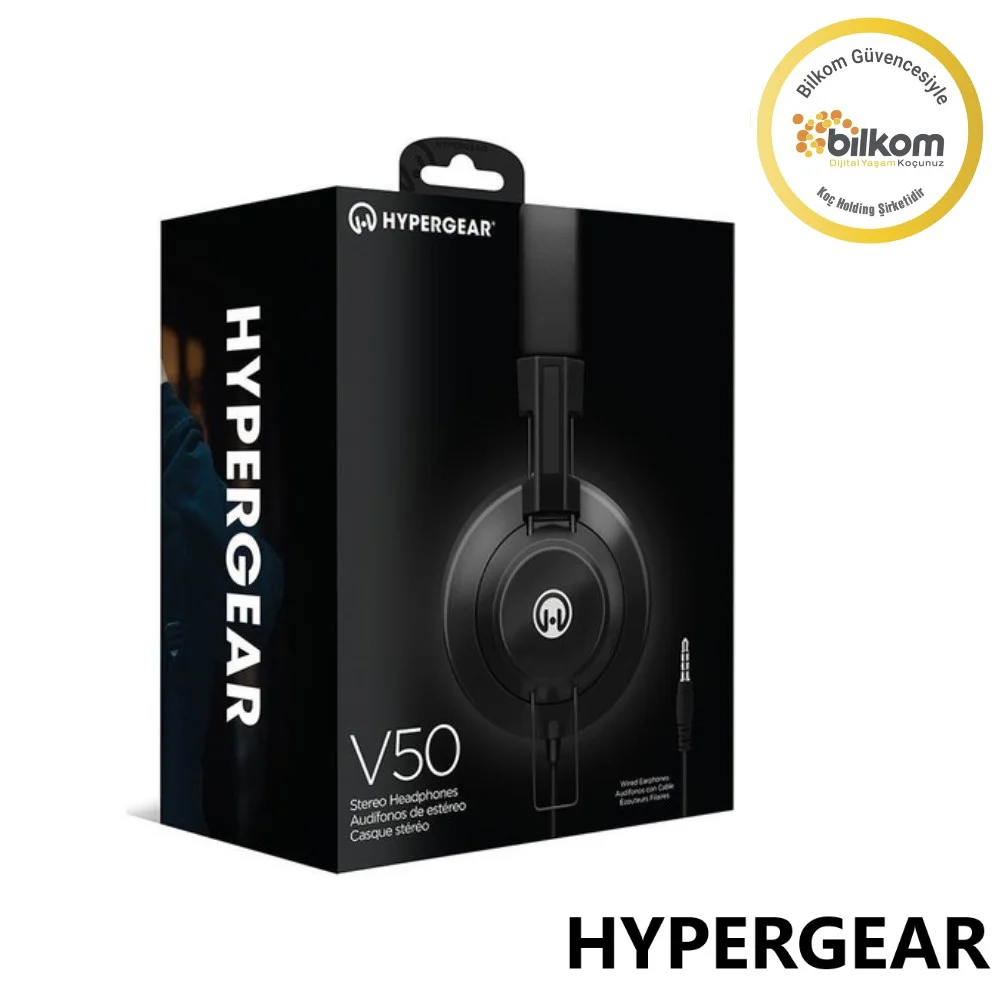 Hypergear V50 Type-C ve 3.5mm Jack Girişli Mikrofonlu Kablolu Kulaküstü Kulaklık Siyah