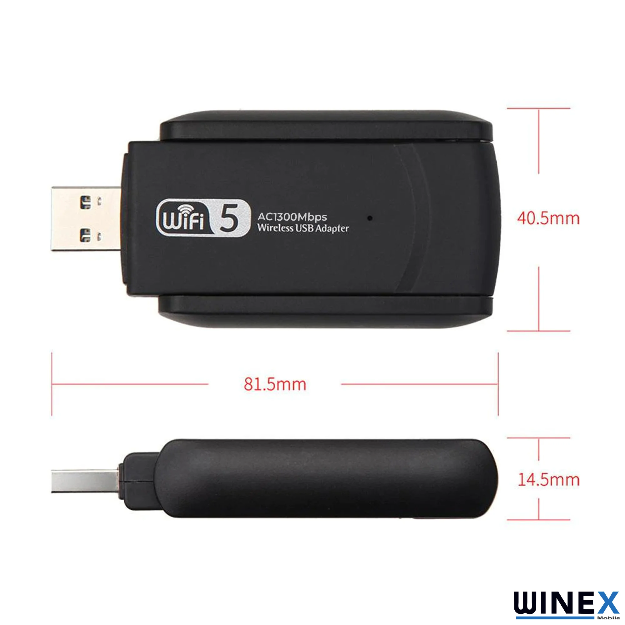 Winex Wifi5 AC1300Mbps 2.4G+5G Wifi Dongle USB 3.0 Adaptör