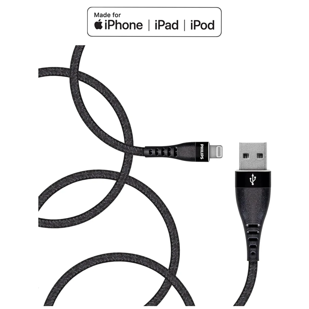 Philips Apple MFI Lisanslı İphone 11 Pro Max UsbA to Lightning 1.2Metre Hızlı Data ve Şarj Kablosu Siyah