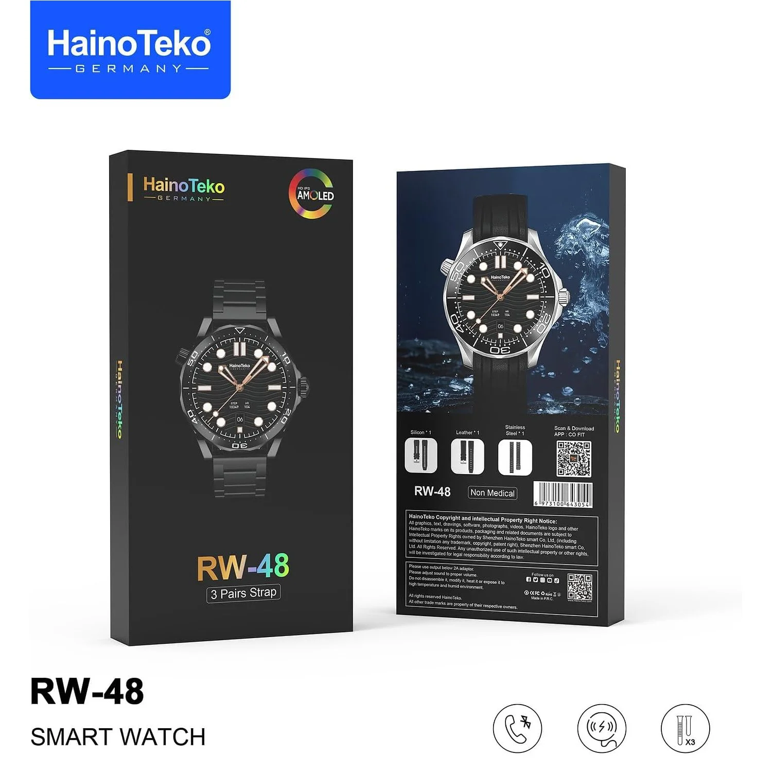 Haino Teko RW48 Amoled Ekran Android İos HarmonyOs Uyumlu 3 Kordonlu Akıllı Saat Gümüş