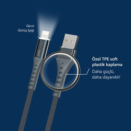 Polosmart PSM25 Apple Uyumlu Lightning Led Aydınlatmalı Şarj ve Data Kablosu 2.1A