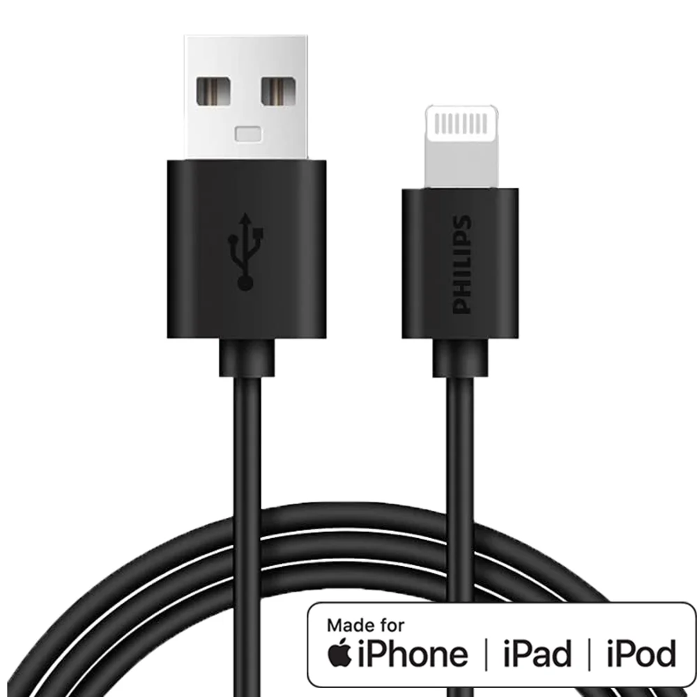 Philips Apple MFI Lisanslı UsbA to Lightning 2Metre Hızlı Data ve Şarj Kablosu Siyah DLC3106V/00