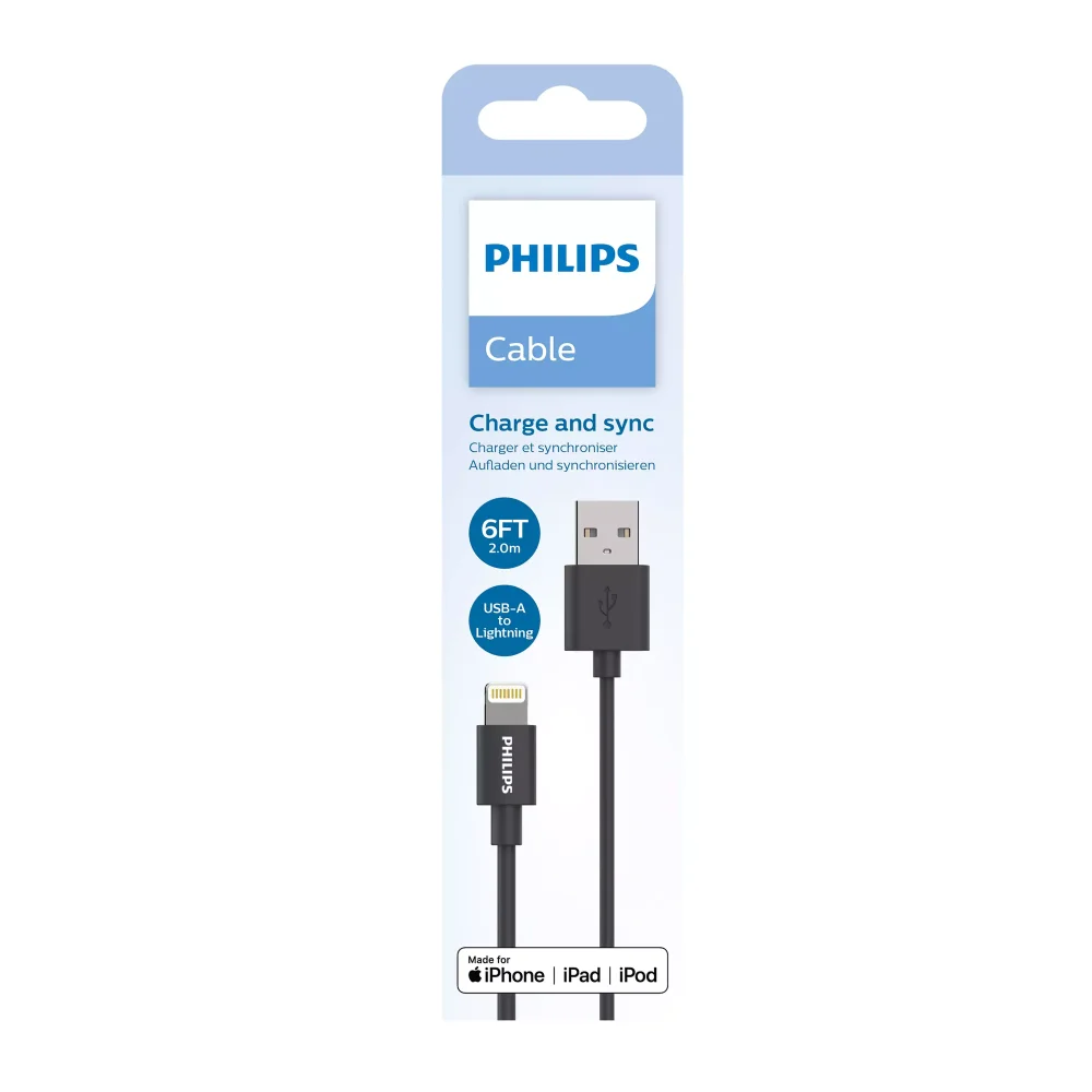 Philips Apple MFI Lisanslı UsbA to Lightning 2Metre Hızlı Data ve Şarj Kablosu Siyah DLC3106V/00