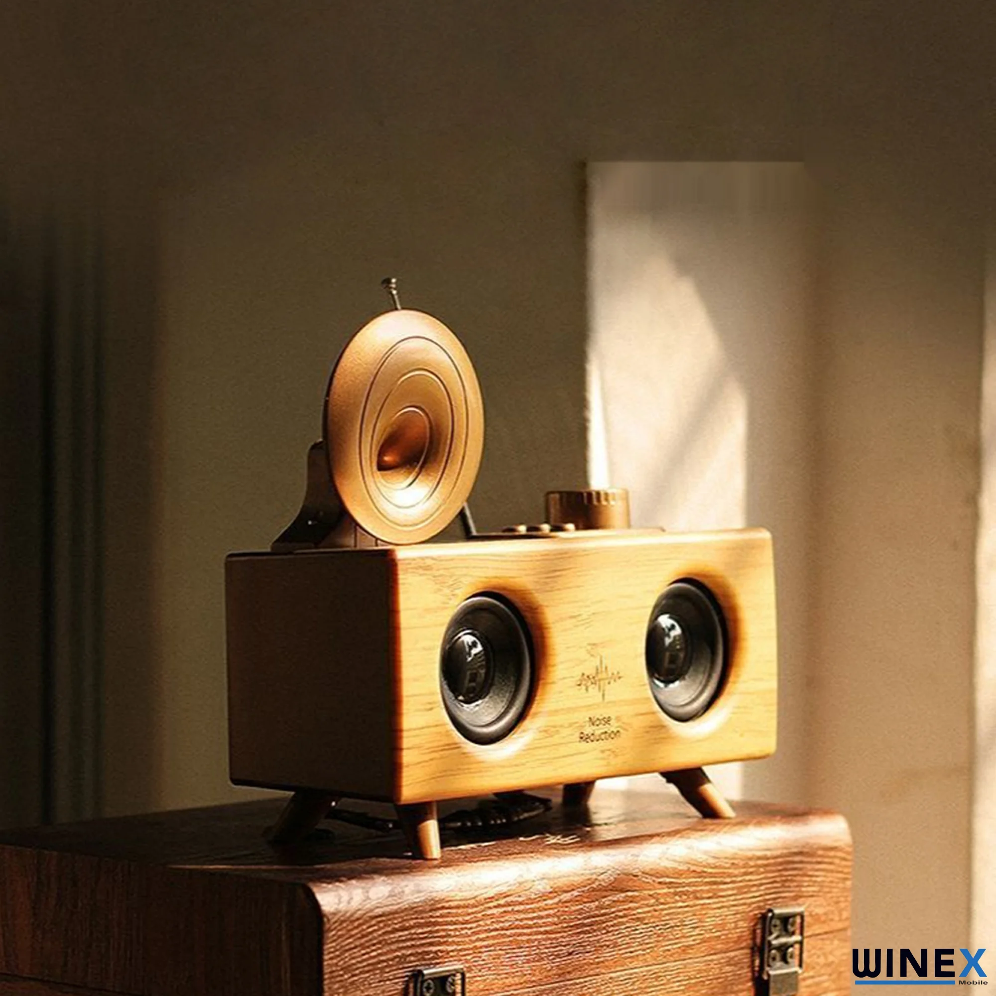 Winex Çift Hoparlörlü Gramafon Speaker Bluetooth Hoparlör Fm Radyo+Sd Kart+UsbA+3.5mm Aux Girişli