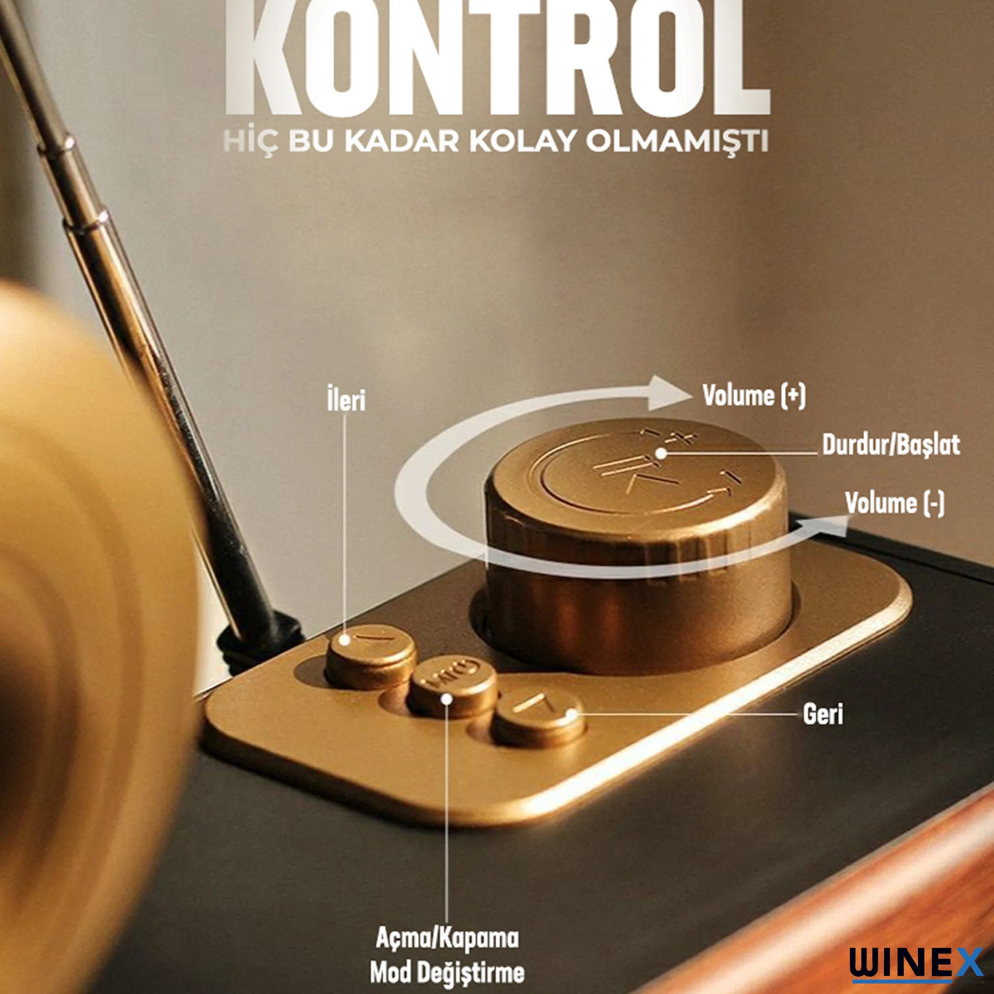 Winex Çift Hoparlörlü Gramafon Speaker Bluetooth Hoparlör Fm Radyo+Sd Kart+UsbA+3.5mm Aux Girişli