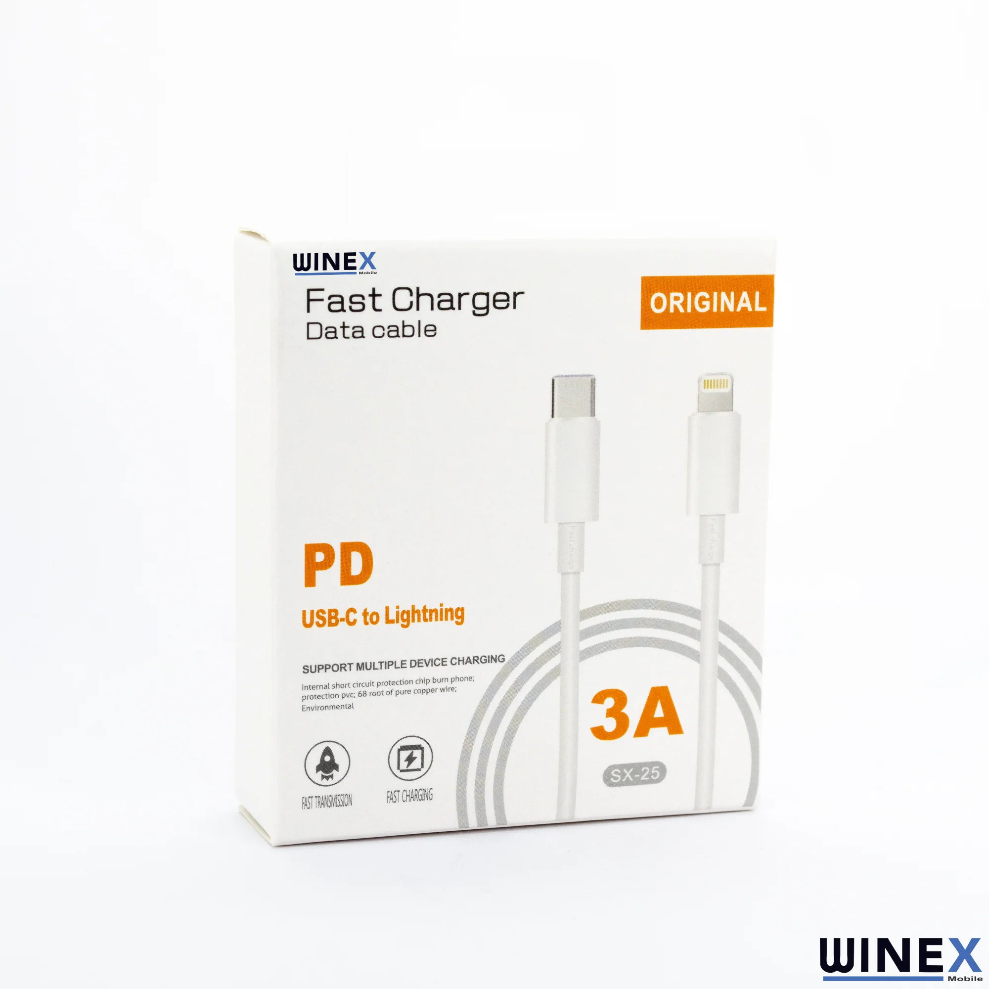 Winex 3A 60W Type-C to Lightning 2Metre Data ve Hızlı Şarj Kablosu Beyaz SX252M